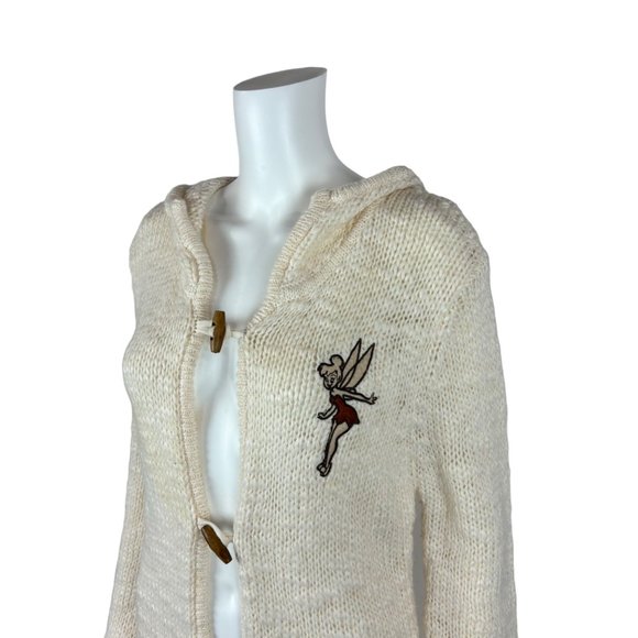 Disney Tinker Bell Duster Sweater Jacket Women's Cream Wool Blend Hooded Wood To - Picture 4 of 10
